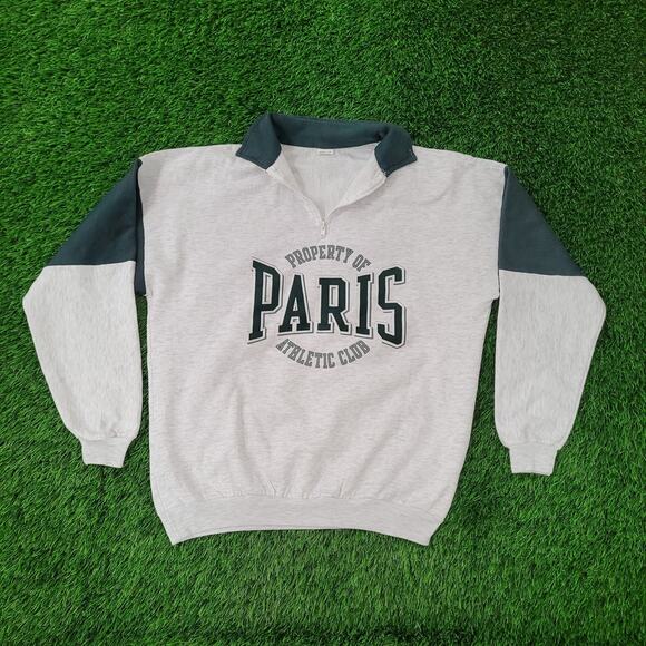 Vintage Property of Paris Athletic Club Quarter-Zip Pullover Sweatshirt XL 25x27 - Picture 1 of 13